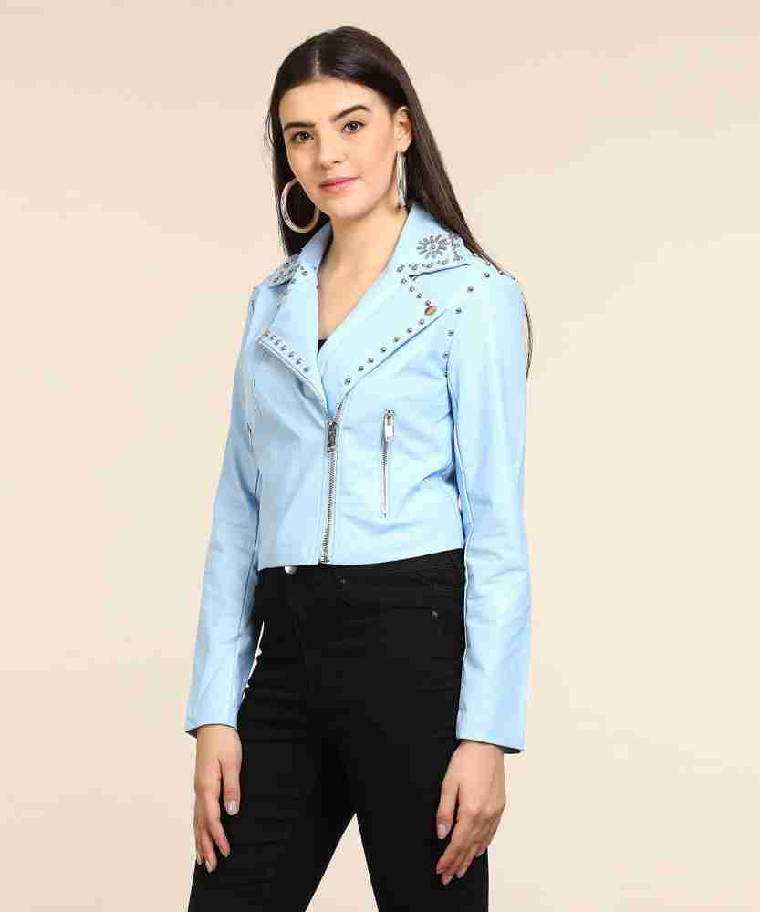 Forever 21 blue leather jacket top