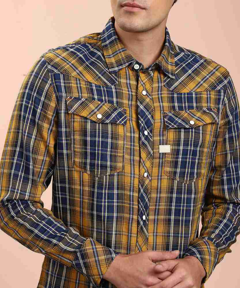 G Star RAW Men Checkered Casual Blue Yellow Shirt Buy G Star