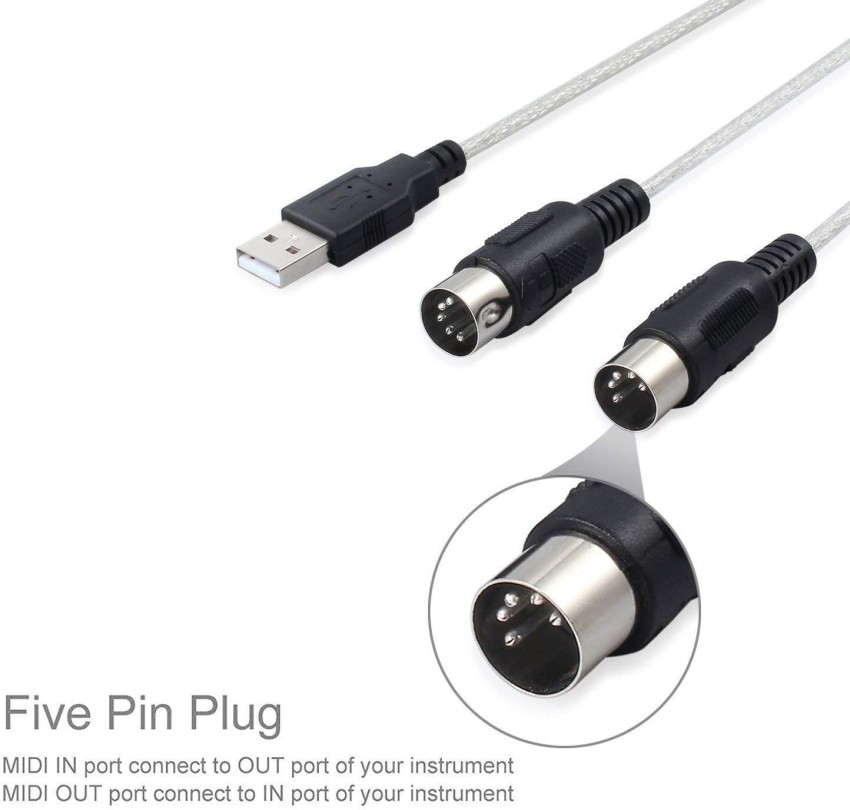 5 Pin MIDI In-Out Interface to USB Converter Cable for MIDI Music