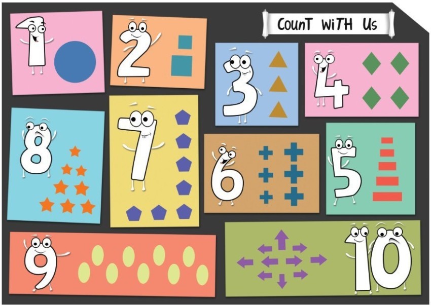Counting Numbers ( 1 to 10 ) and Shapes (Grey)- Size A3 -11.7 X