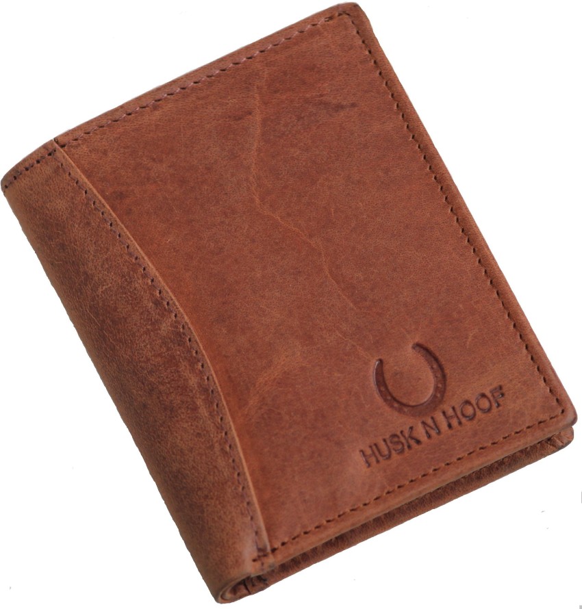 Husk N Hoof RFID Protected Tri Fold Leather Wallet for Men | Mens Wallet Leather | Wallets for Men | Purse for Men | Crunch Brown