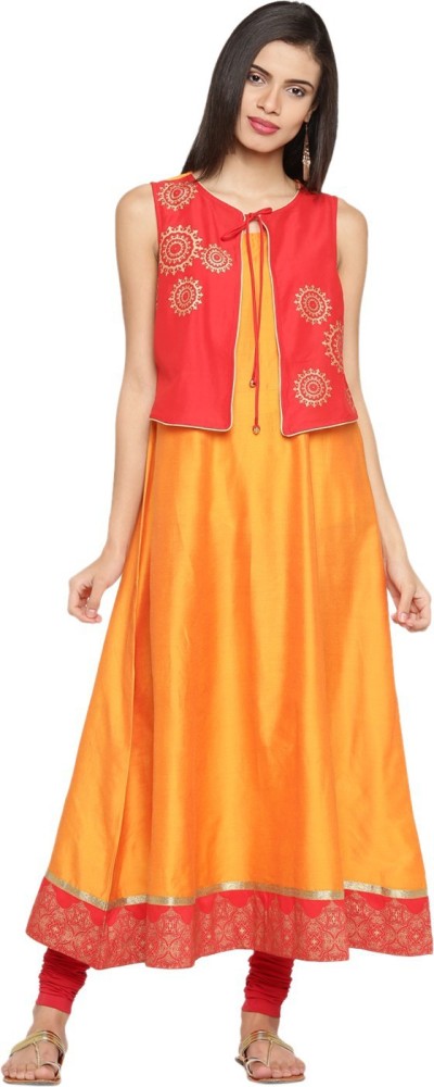 Rangmanch by Pantaloons Orange Cotton Embroidered Straight Kurta