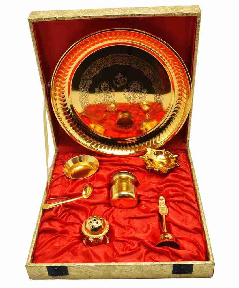 Divine Bazaar Brass Pooja Thali Set, Brass Puja Item Combo set