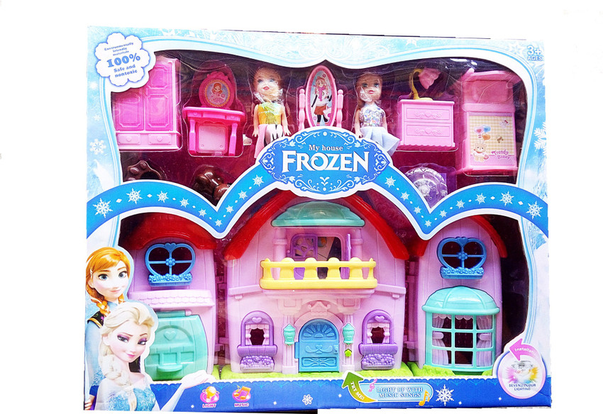 Shanaya Frozen Dream House Set Toy For Girls With Cute Dolls Lights Music Multicolor Frozen Dream House Set Toy For Girls With Cute Dolls Lights Music Multicolor