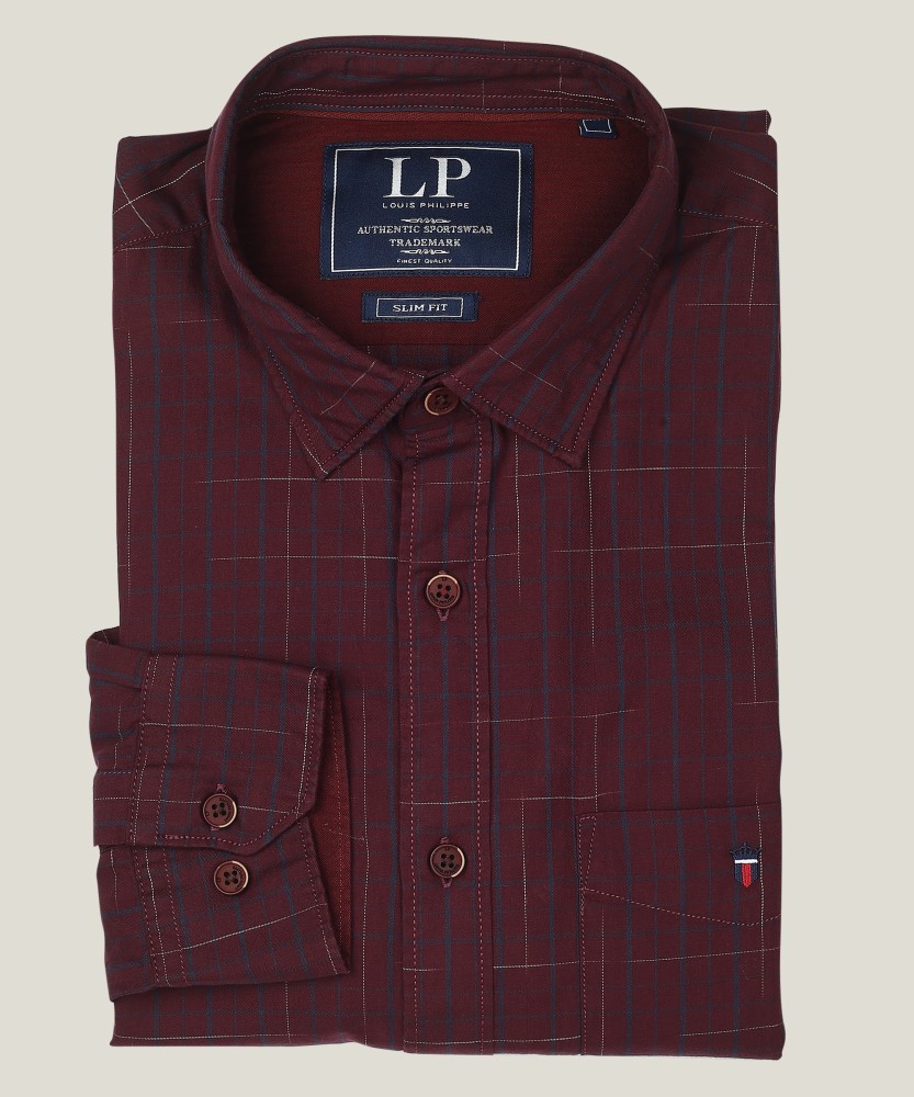 LP LOUIS PHILIPPE Men Checkered Casual Red Grey Shirt