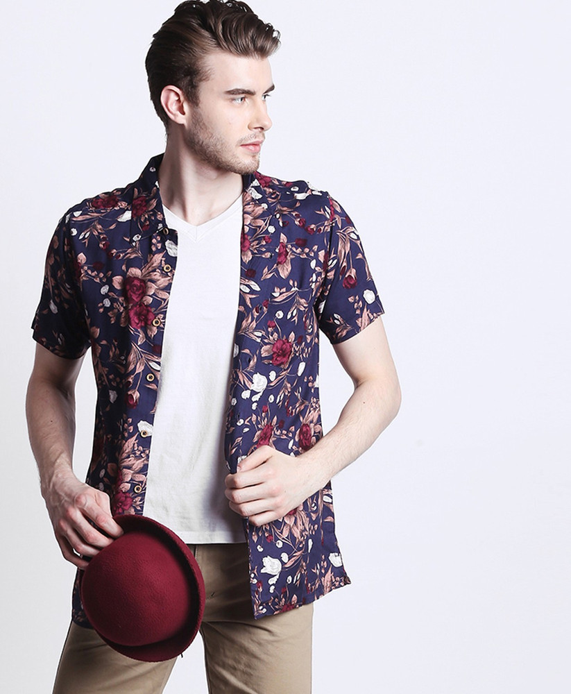 DJ C by FBB Men Floral Print Party Blue Shirt Buy DJ C by FBB