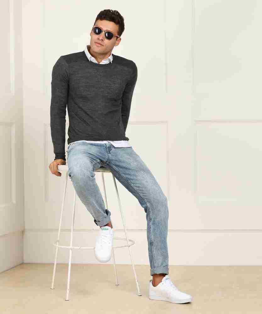 Dark grey sweater outfit mens best sale