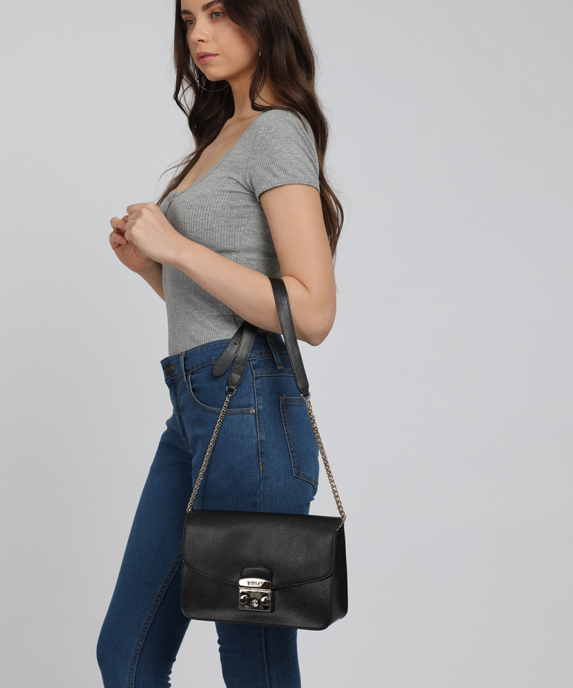 Furla black sling bag sale