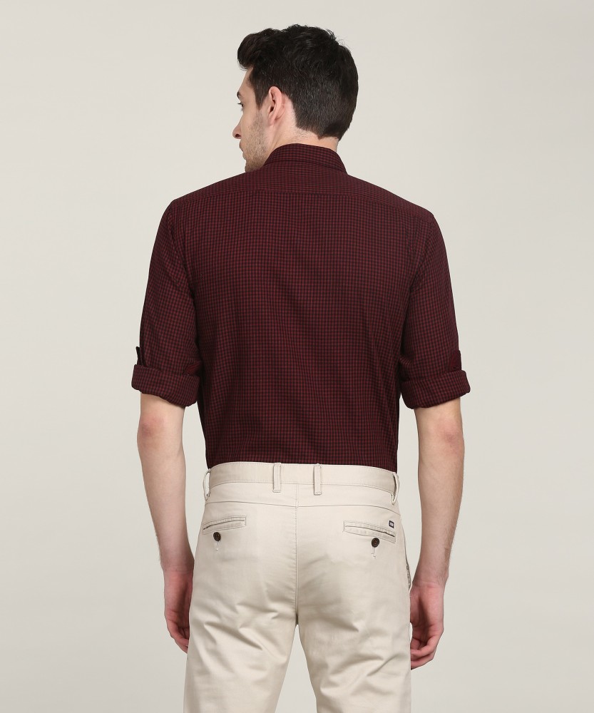 Louis Philippe Mens Cotton Slim Fit LS Button Up Red White Blue Plaid Shirt  40