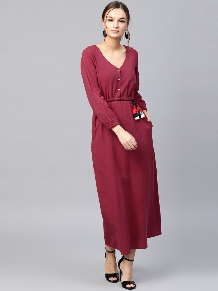 SASSAFRAS Women A-line Maroon Dress - Buy SASSAFRAS Women A-line