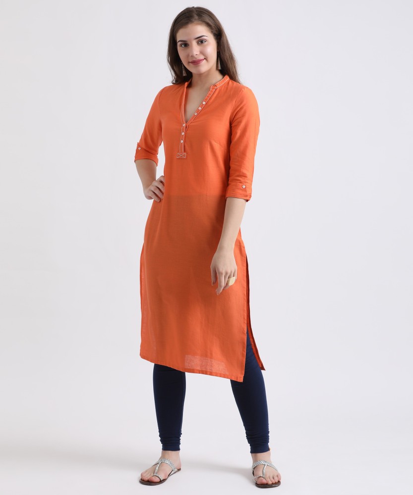 Aurelia Women Solid Straight Kurta Buy ORANGE Aurelia Women