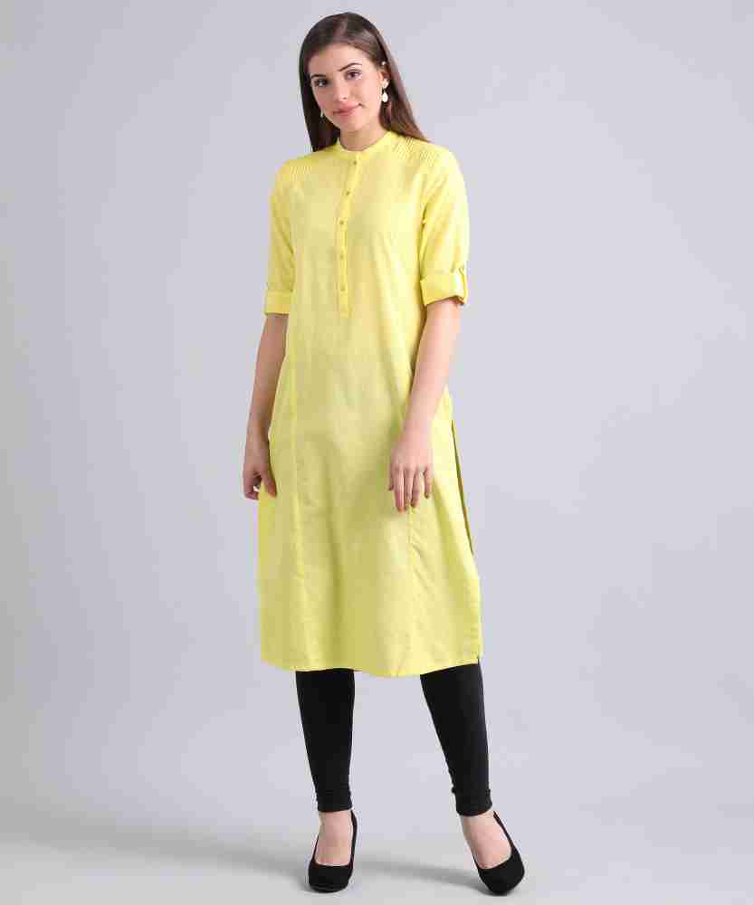 Aks women mustard 2025 solid straight kurta