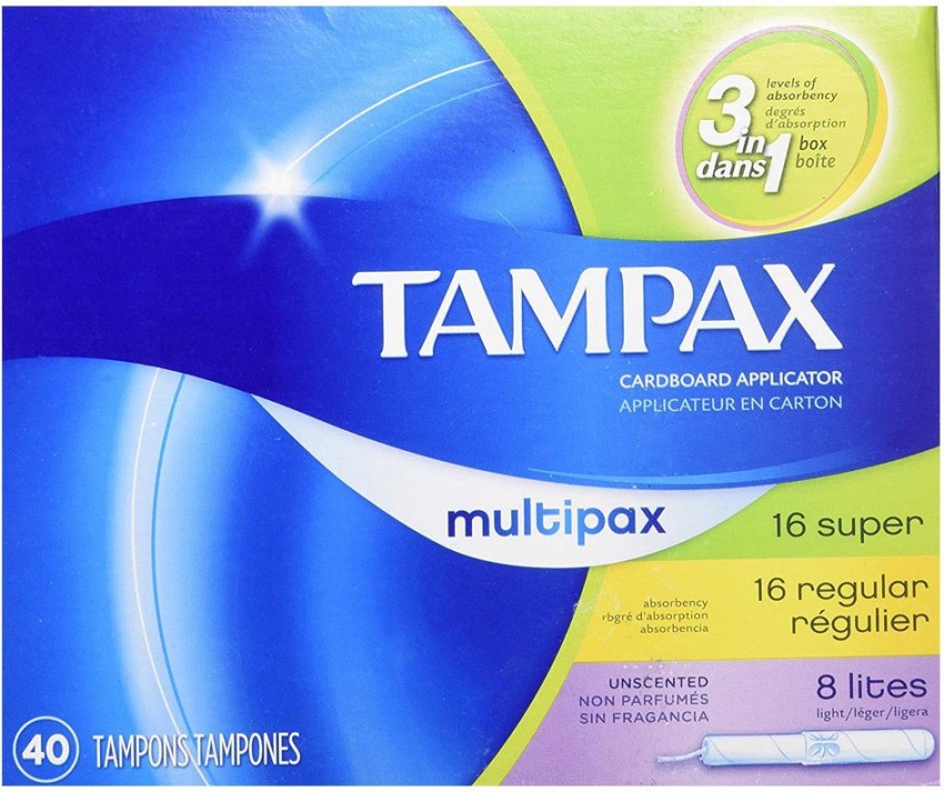 Tampax Tampons Cardboard Super Unscented 3 boxes of 40 Count