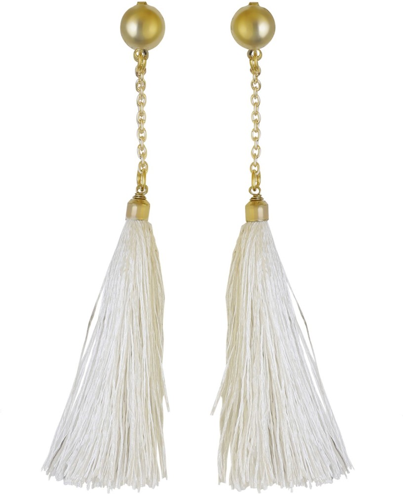 Gold and clearance white tassel earrings