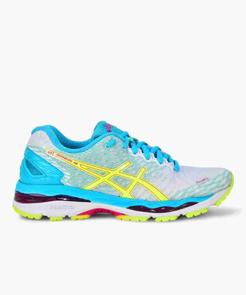 Asics GEL NIMBUS 18 Running Shoes For Women Buy WHITE SAFETY YELLOW AQUARIUM Color Asics GEL NIMBUS 18 Running Shoes For Women Online at Best Price Shop Online for Footwears in India Flipkart