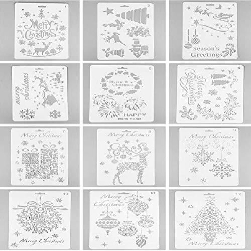 JiaUfmi 12 Pieces Plastic Drawing Painting Stencils Christmas Painting  Templates for Kids Crafts Washable Template for School Projects - - 12  Pieces Plastic Drawing Painting Stencils Christmas Painting Templates for Kids  Crafts