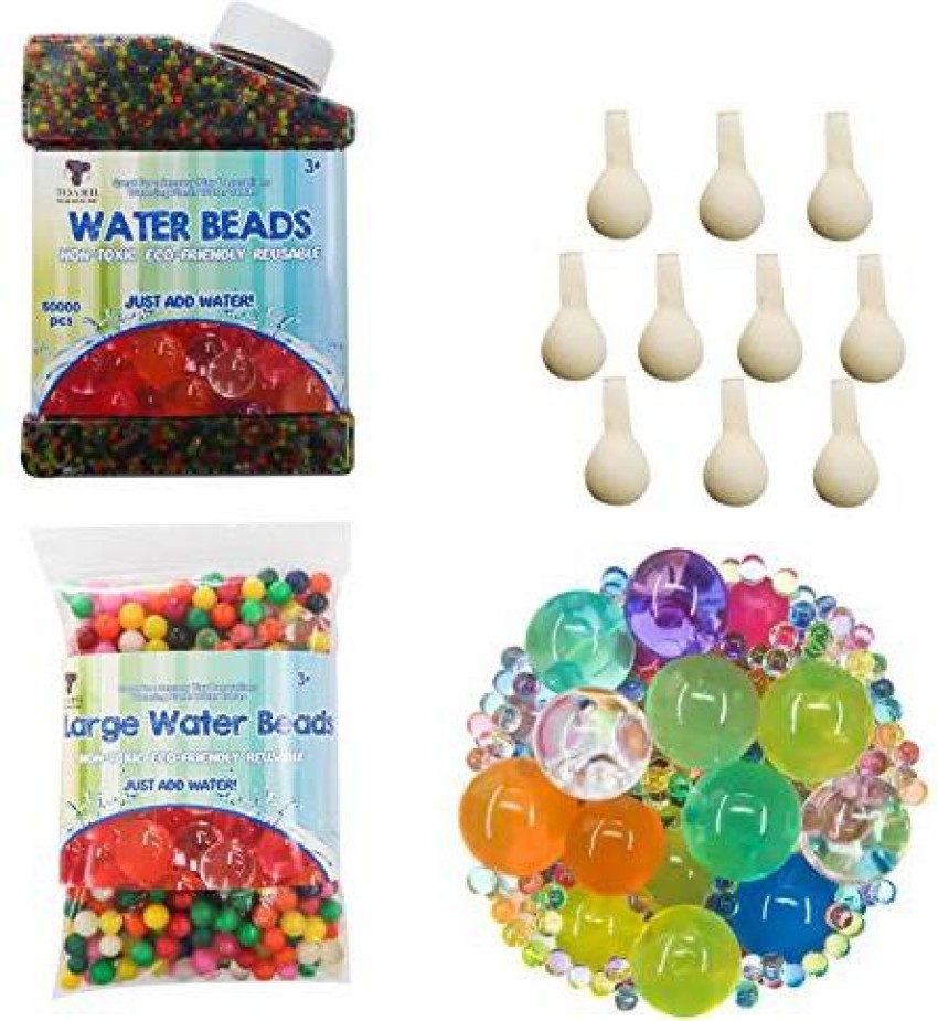 Toaob 50000 Small water beads 100 Large Jumbo water beads 10 Balloons  Biodegradable Non Toxic Bottle Pack Water Beads for Kids T - 50000 Small water  beads 100 Large Jumbo water beads
