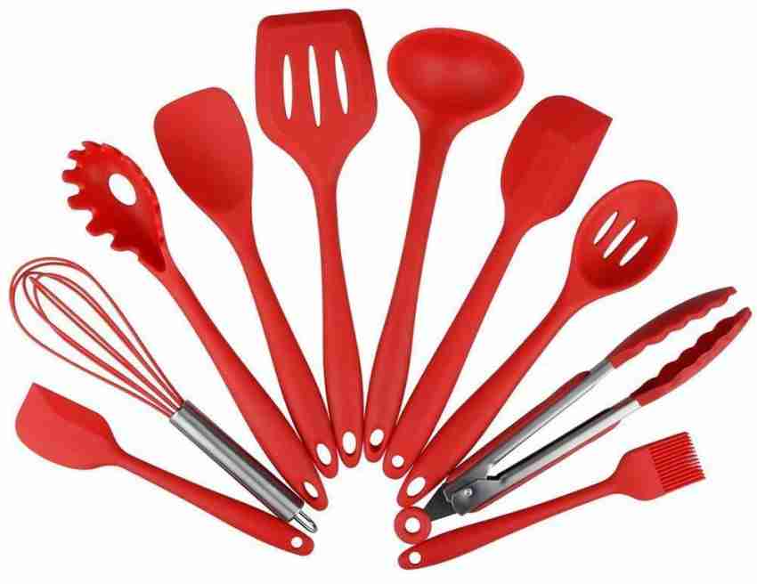 Red Kitchen Utensils Set, Silicone 7 Piece Cooking Set Rubber Spatulas and  Spoons