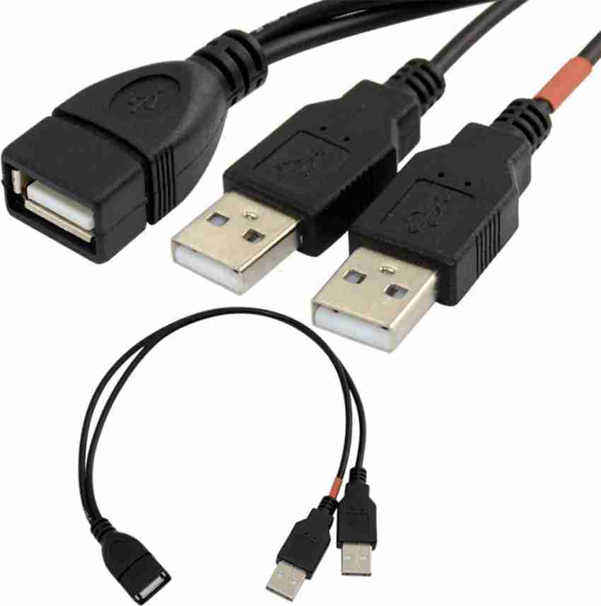 USB 2.0 Cable Double USB Male to Female to USB 2 Male Power Extension Cable  Y Type Charging Cord 0.3m