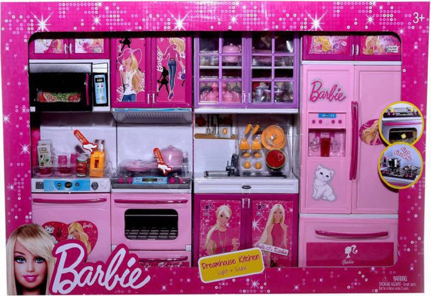 Pink barbie kitchen set on sale