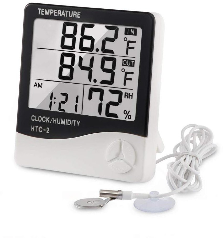 LCD Electronic Digital Temperature Humidity Meter Indoor Outdoor Thermometer  Hygrometer Alarm Clock Weather Station HTC-2 