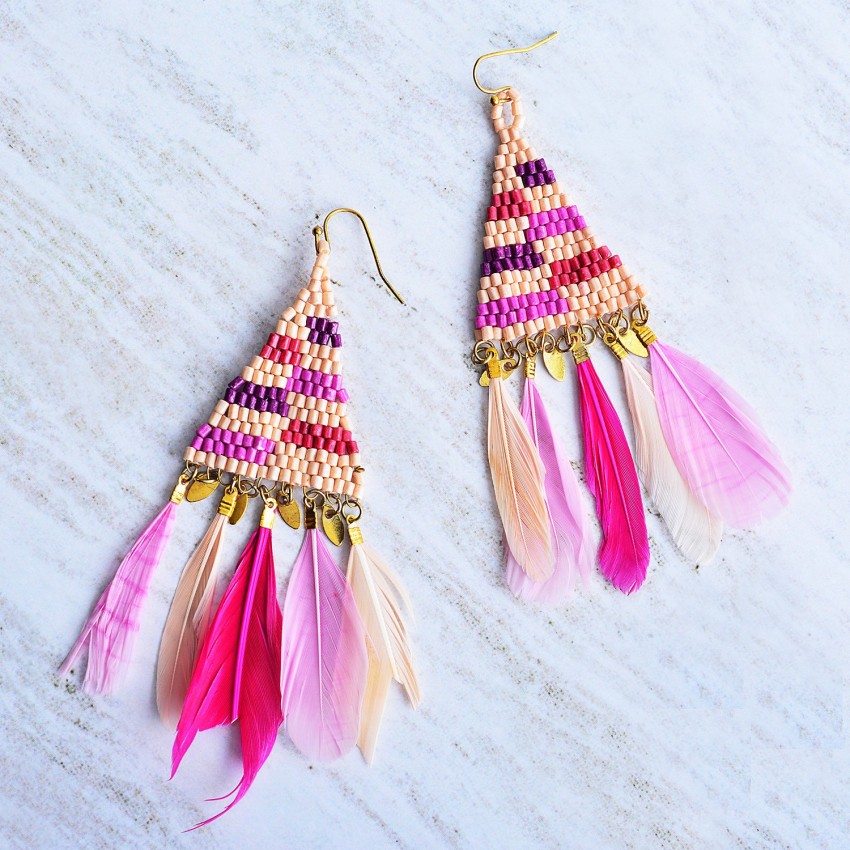 Bohemian Feather Long Earrings Boho Chic Dangle Earring Exotic