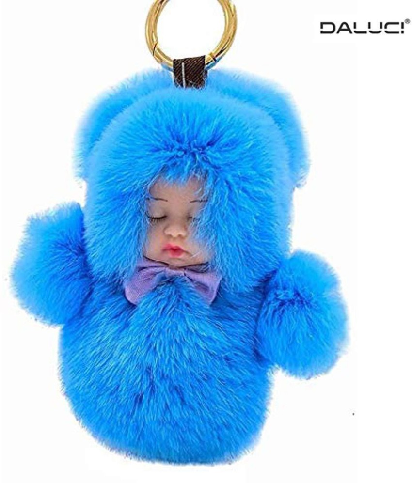 DALUCI Cute Sleeping Baby Doll 13cm Rabbit Fur Keychain Fluffy Pom Pom  Keyring Bag Car For Women(Blue Black) Key Chain Price in India - Buy DALUCI  Cute Sleeping Baby Doll 13cm Rabbit