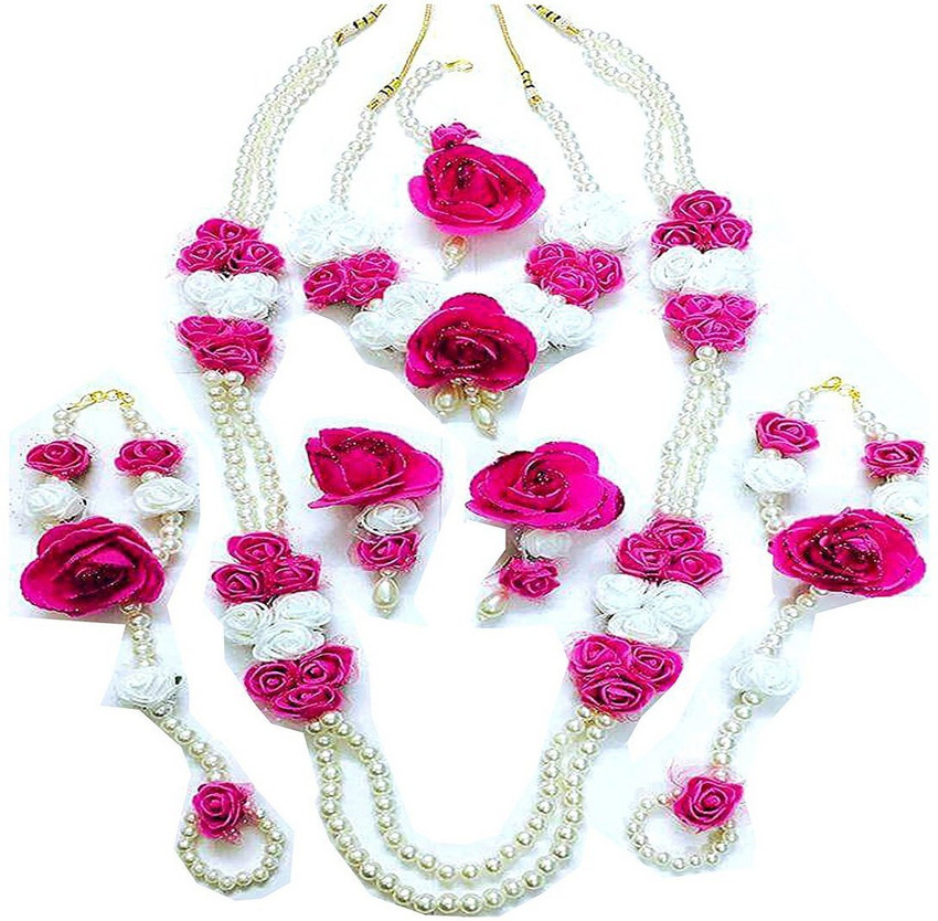 Floret Fabric Pink White Jewellery Set Price in India Buy