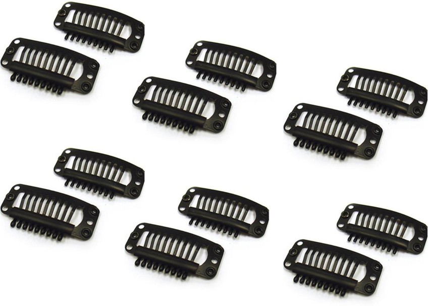 Snap Clips for Clip in Hair Extensions U-shape with soft rubber 6 Teeth  Stainless Steel Material 20 Pcs/pack Small Size Black