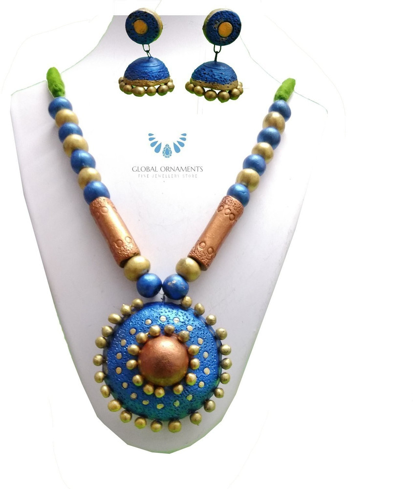 Global Ornaments Terracotta Brown Green Jewellery Set Price in