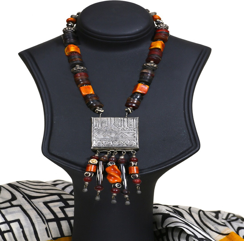 NIARA Multicolored Handmade Beaded Tibetan Necklace with Silver