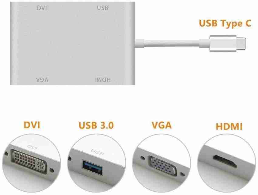 microware Multiport 4 in 1 USB Type C to VGA DVI HDMI USB Port