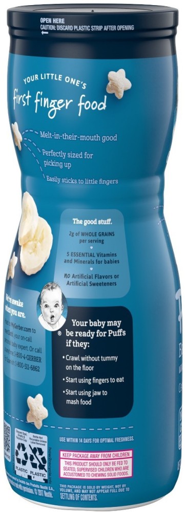 GERBER PUFFS Sweet Strawberry & Apple, Baby Snacks, Cereal Snack, 8+  months, 42 g, 6 Pack