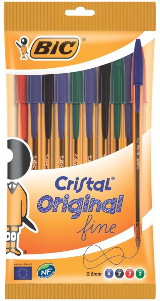 Bic Cristal Original Blister de 10 Stylos Bleu/Noir/Rouge/Vert