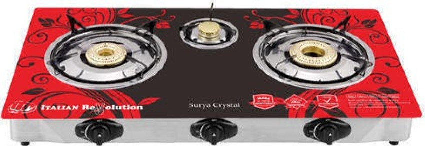 surya crystal 3 burner cook top