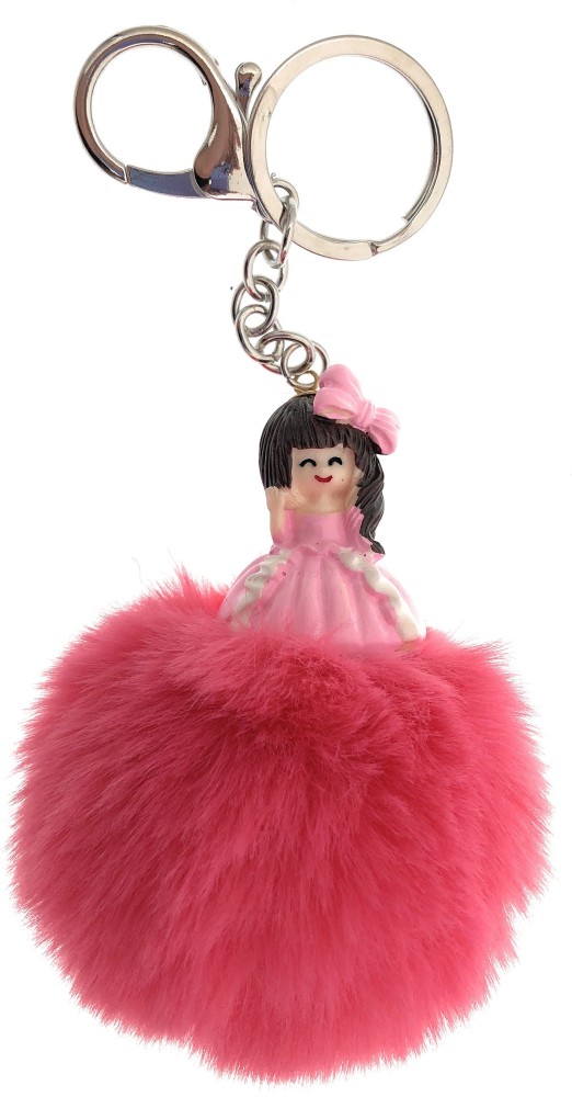 DORRON iAccessories Fluffy Faux Fur Soft Bunny Pompom Key Ring Keychain for  Girls Bag Scooty Bike Car Keys (Violet)