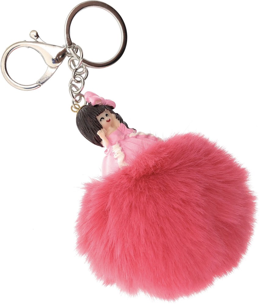 DORRON iAccessories Fluffy Faux Fur Soft Bunny Pompom Key Ring Keychain for  Girls Bag Scooty Bike Car Keys (Violet)