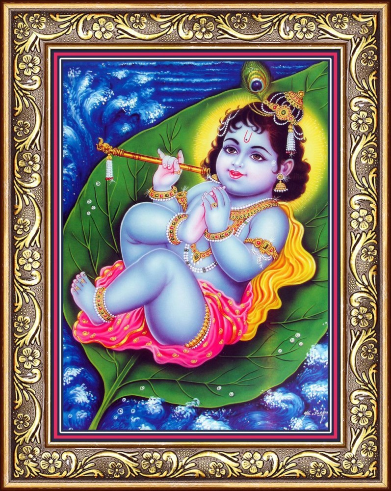 Baby Krishna On Leaf - Lord Krishna - Bal Krishna Paper Print ...