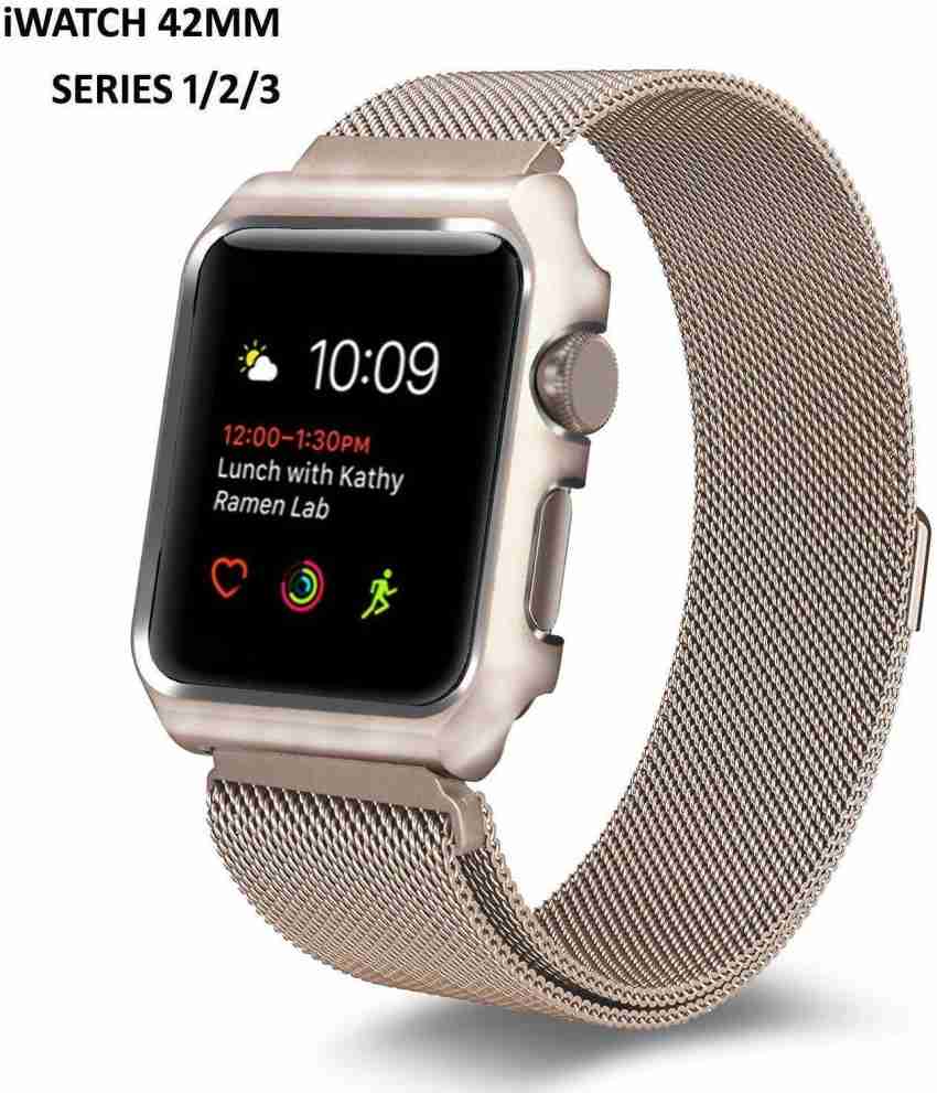 rkandroid iWatch 42mm Smooth Stainless Steel (Band with Metal Bumper Case)  Fully Magnetic Closure Clasp Metal Strap Wrist Replacement Cover For iWatch  42mm Series Series Series [Watch