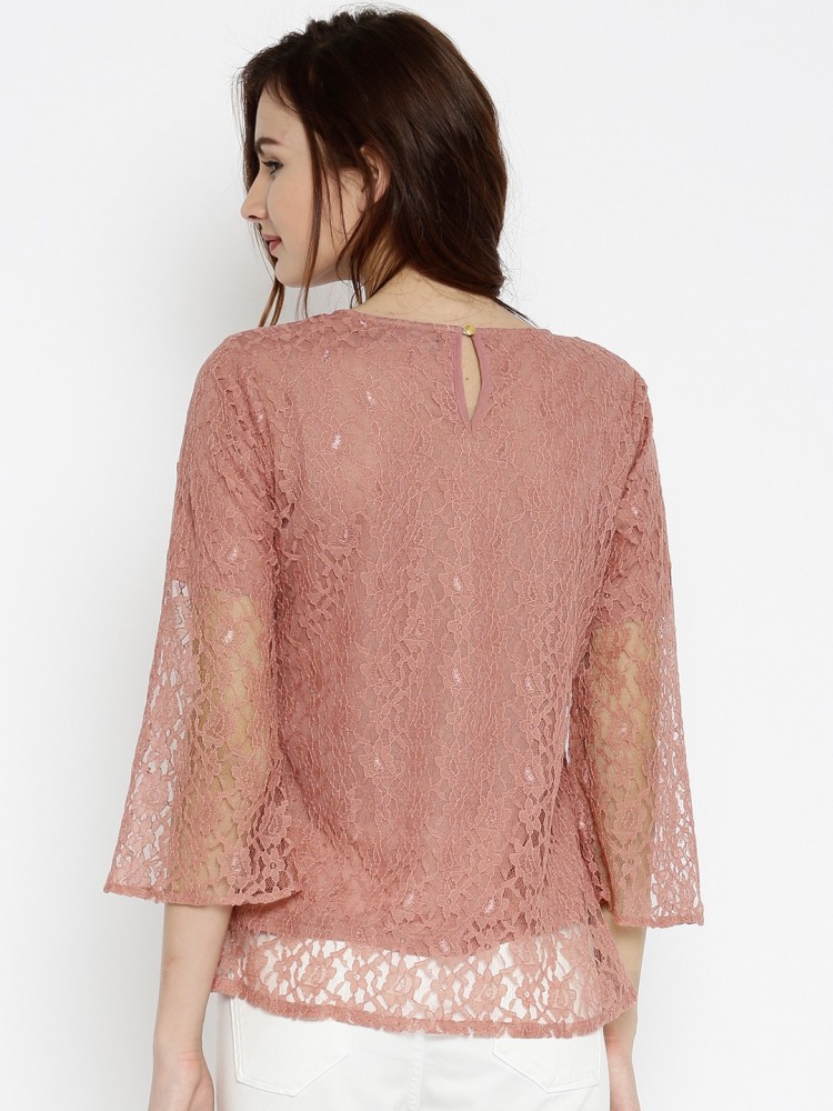 SASSAFRAS Casual Bell Sleeve Lace Women Brown Top - Buy SASSAFRAS Casual  Bell Sleeve Lace Women Brown Top Online at Best Prices in India