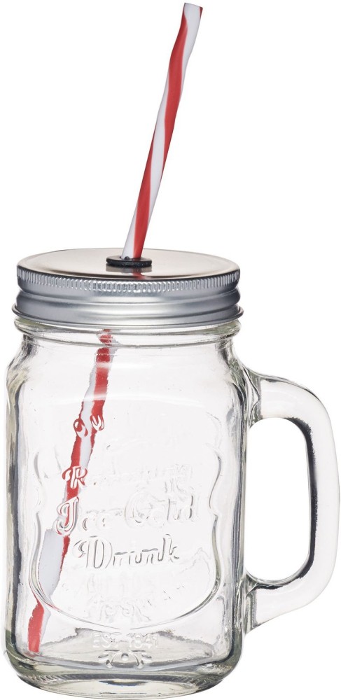 Buy CASADOMANI Glass Mason Jar Mug with Lid and Straw Smoothie Ice