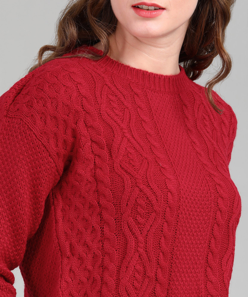 Pepe Jeans Self Design Round Neck Casual Women Red Sweater Buy