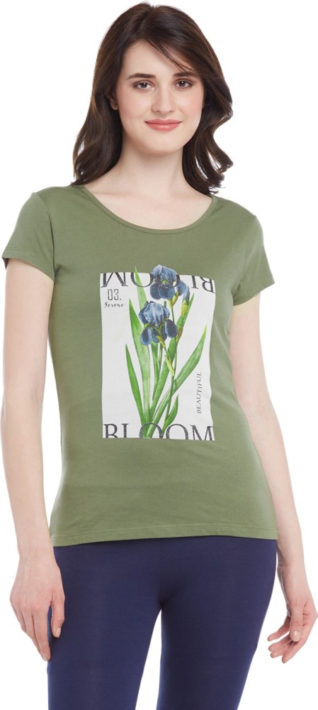 Honey Women All Over Printed Yoga Olive Tee - Selling Fast at