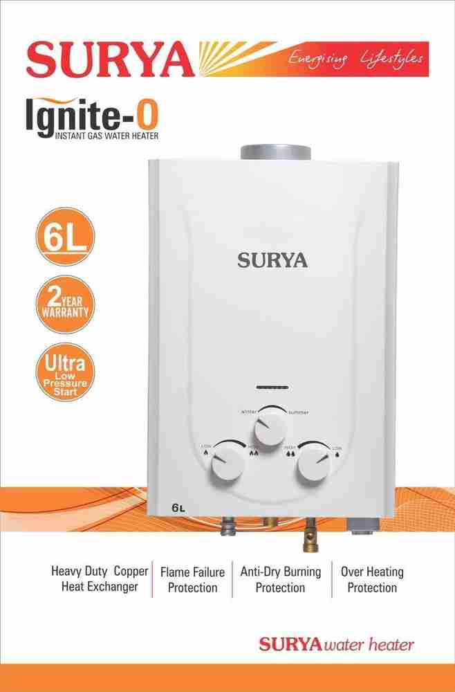 SURYA 6 L Gas Water Geyser (Gas Geyser, White) Price in India - Buy SURYA 6  L Gas Water Geyser (Gas Geyser, White) online at Flipkart.com