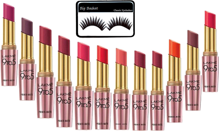 big Basket Eyelashes with Lakme 9to5 Lipstick set of 12 Price in India Buy big Basket Eyelashes with Lakme 9to5 Lipstick set of 12 online at Flipkart