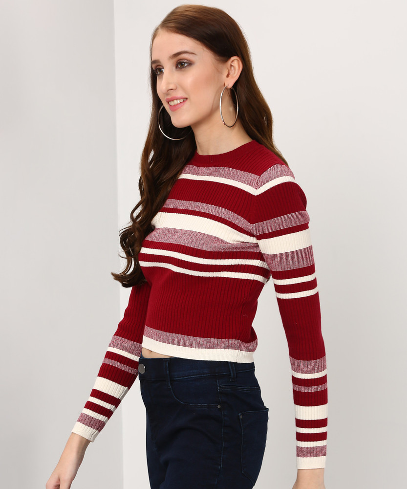 FOREVER 21 Striped Round Neck Casual Women Red White Sweater Buy BRICK CREAM FOREVER 21 Striped Round Neck Casual Women Red White Sweater Online at Best Prices in India Flipkart
