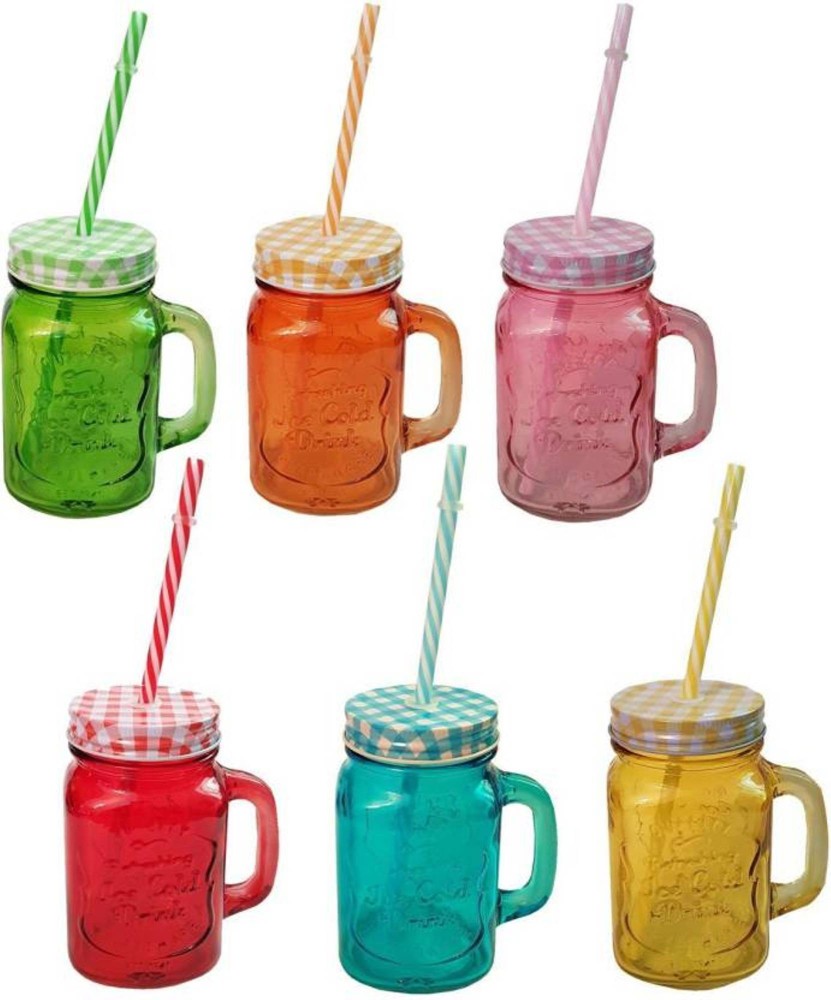 Buy Saaikee Set of 4 Mason Jar with Lid and Straw, Juice Jar With Straw and  Handle, 500 ML Pack of 4 Online at Best Prices in India - JioMart.