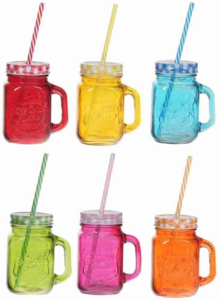 Buy Saaikee Set of 4 Mason Jar with Lid and Straw, Juice Jar With