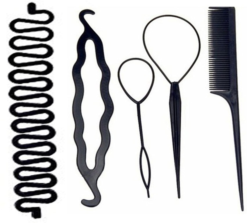 Set Of 6 Juda Bun Maker And Puff Volumizer Hair Style Accessories For  Women Black