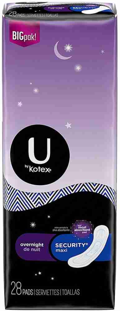 U by Kotex Security Maxi Overnight Pads With Wings, Regular, Unscented,  Unscented, 28 Count